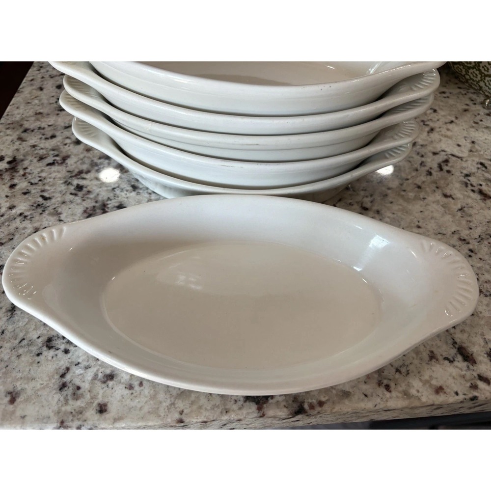 CAC China White Oval Au Gratin Baking Dishes Restaurant Ware Set of 6